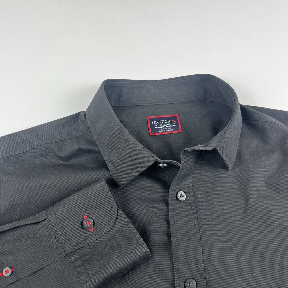 UNTUCKit Black Wrinkle Free Cotton Mens X Large Long Sleeve Button Wrinkle Free